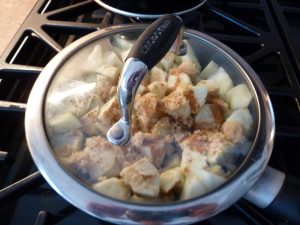 Covered pan with apples and cinnamon