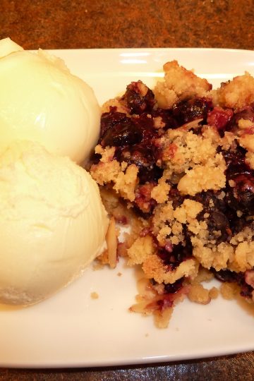 Blueberry crisp with ice cream