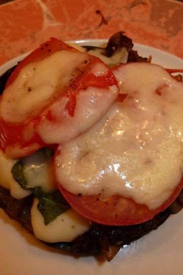 Oven-baked portabello vegetable stacks