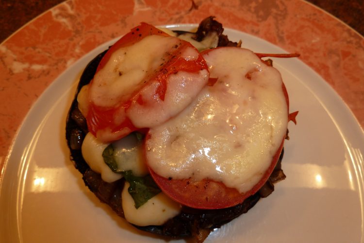 Oven-baked portabello vegetable stacks