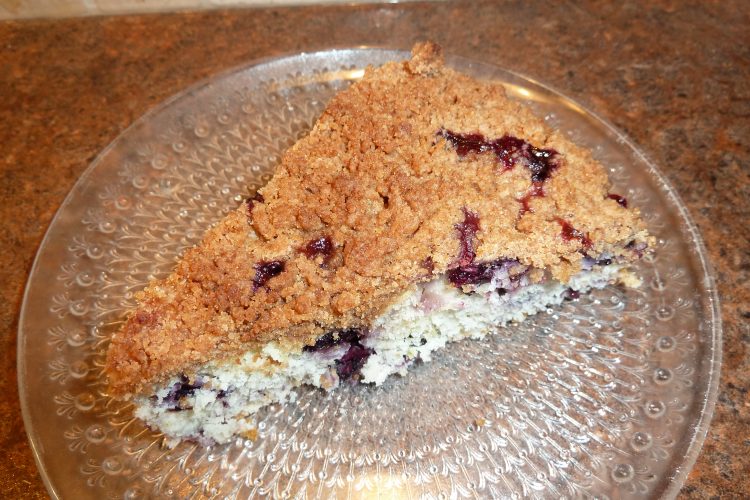 Blueberry Streusel Coffee Cake slice on a dessert plate