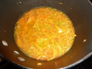 Sweet Potato and Pear Soup Cooking in a pot.