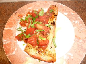Quick Basil Salmon on a plate with steamed rice