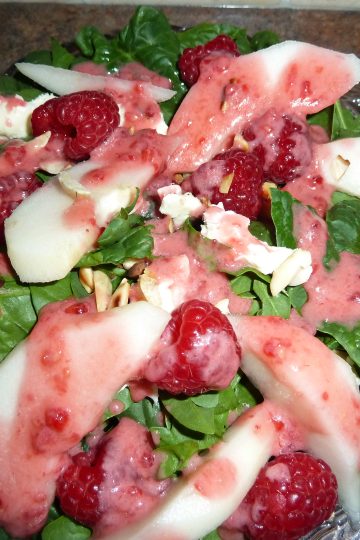 Spinach Salad with Pear Brie and Raspberries