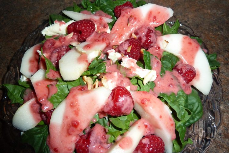 Spinach Salad with Pear Brie and Raspberries