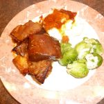 Braised short ribs with sprouts and mashed potatoes