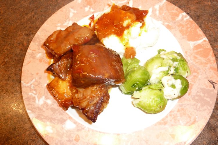 Braised short ribs with sprouts and mashed potatoes