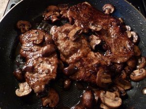 Browned veal in a pan