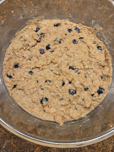 Bran muffin mixture with blueberries